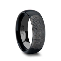 Fingerprint Engraved Domed Black Tungsten Ring with Brushed Finish - Raider - 4mm - 12mm - Larson Jewelers