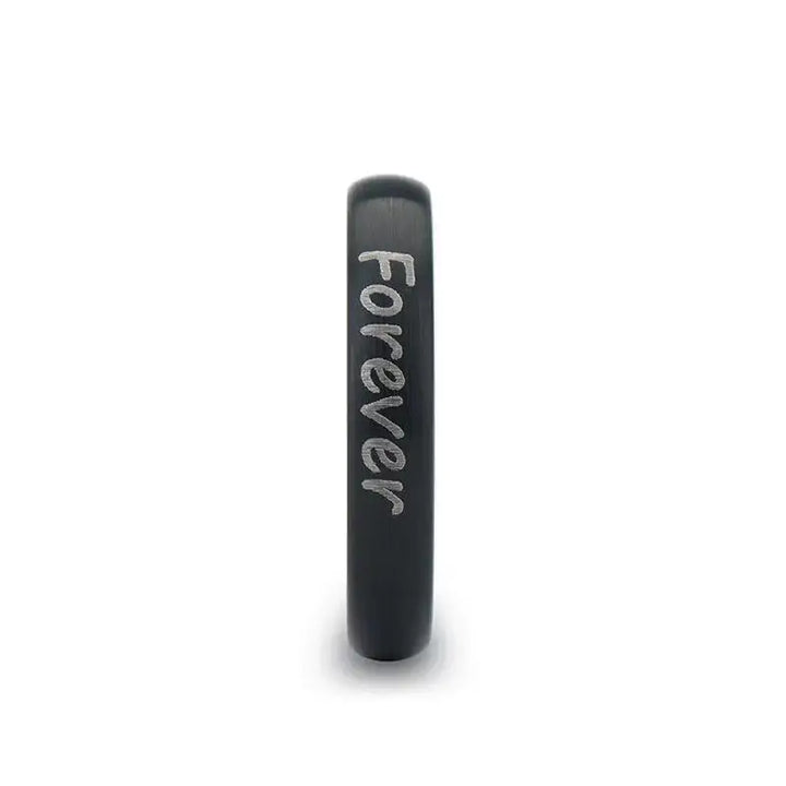 Handwritten Engraved Domed Black Tungsten Ring with Brushed Finish - 4mm - 12mm - Larson Jewelers