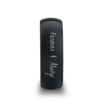 Handwritten Engraved Domed Black Tungsten Ring with Brushed Finish - 4mm - 12mm - Larson Jewelers