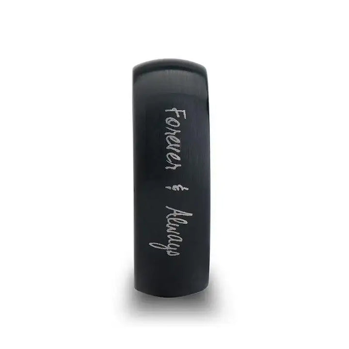 Handwritten Engraved Domed Black Tungsten Ring with Brushed Finish - 4mm - 12mm - Larson Jewelers