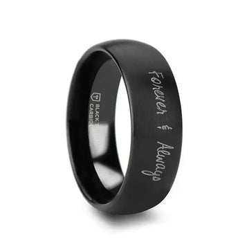 Handwritten Engraved Domed Black Tungsten Ring with Brushed Finish - 4mm - 12mm - Larson Jewelers