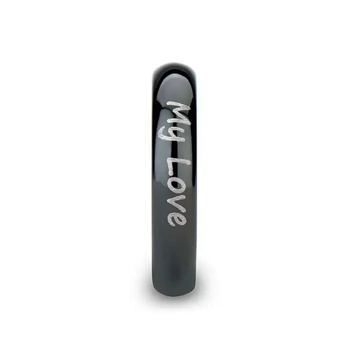 Handwritten Engraved Domed Black Tungsten Ring Polished - 4mm - 12mm - Larson Jewelers