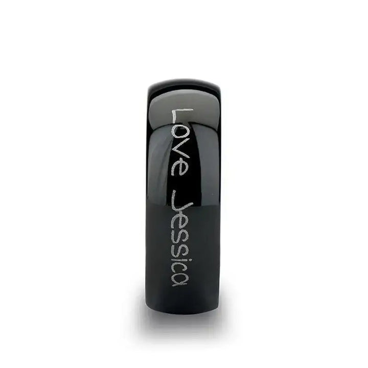 Handwritten Engraved Domed Black Tungsten Ring Polished - 4mm - 12mm - Larson Jewelers