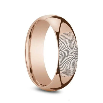 14k Fingerprint Ring Rose Gold Engraved Domed Band - 4mm - 8mm - Larson Jewelers