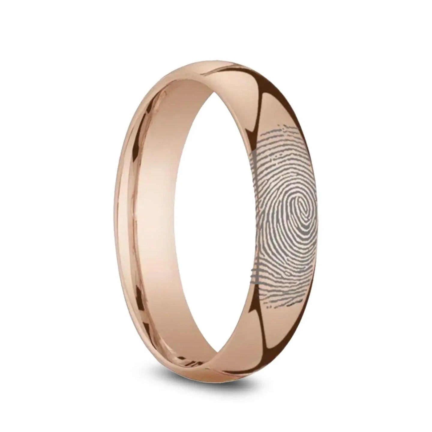 14k Fingerprint Ring Rose Gold Engraved Domed Band - 4mm - 8mm - Larson Jewelers
