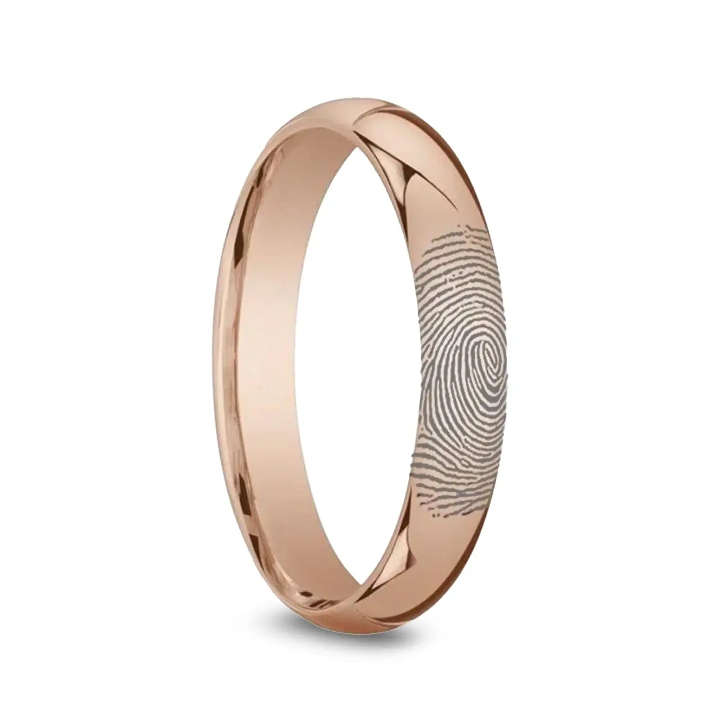 14k Fingerprint Ring Rose Gold Engraved Domed Band - 4mm - 8mm - Larson Jewelers