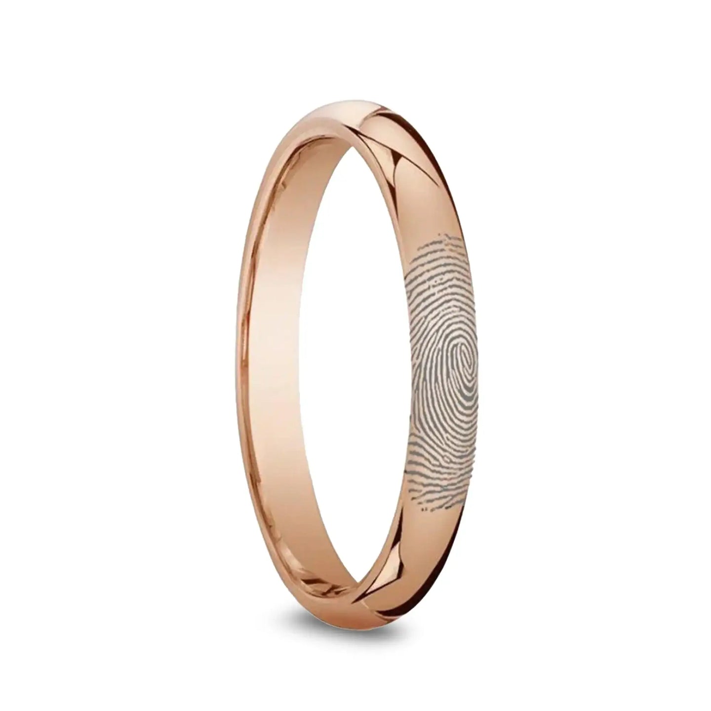 14k Fingerprint Ring Rose Gold Engraved Domed Band - 4mm - 8mm - Larson Jewelers