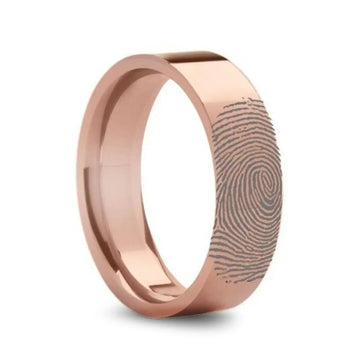 14k Fingerprint Ring Rose Gold Engraved Flat Band - 4mm - 8mm - Larson Jewelers