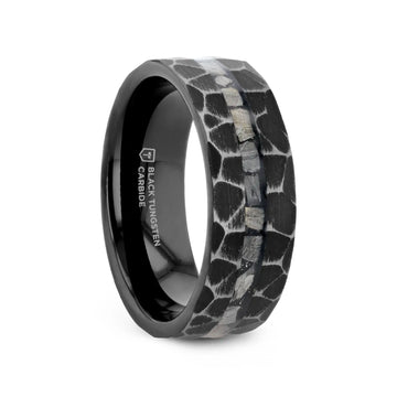 FISSURE Black Tungsten Ring with Hammered Finish and Meteorite Inlay - 8mm - Larson Jewelers