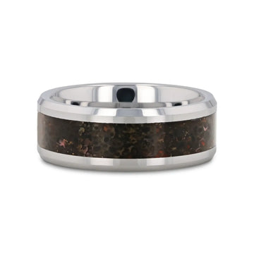 DRACARYS Tungsten Ring Black Dinosaur Inlay with Polished Bevel Edges - 8mm - Larson Jewelers