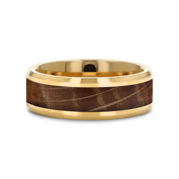 PROOF Tungsten Men's Wedding Band With Polished Beveled Edges & Whiskey Barrel Inlay - 8mm - Larson Jewelers