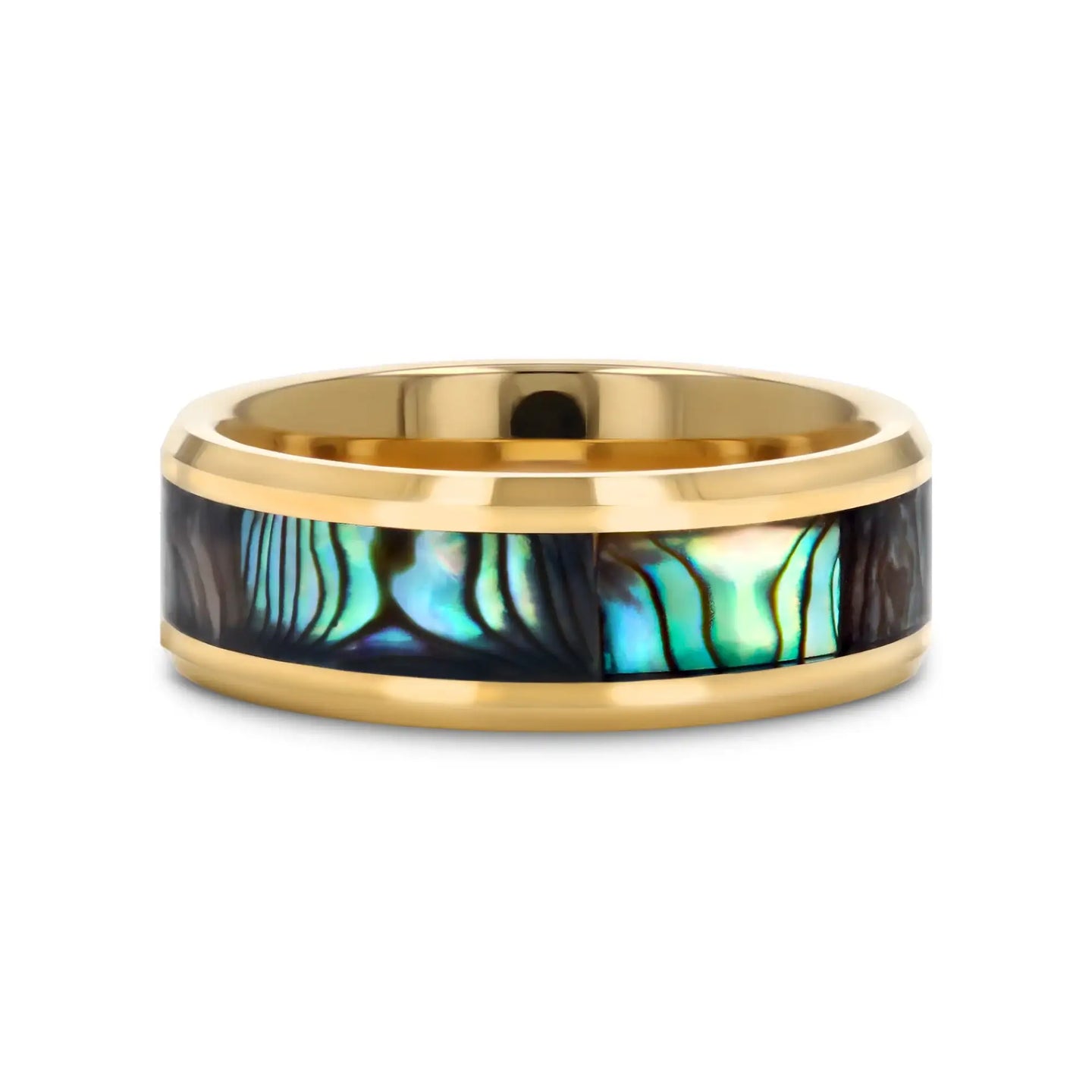 SHORELINE Gold-Plated Tungsten Wedding Band with Mother of Pearl Inlay - 8mm - Larson Jewelers