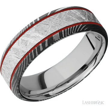 Flattwist with Acid Finish and Meteorite Inlay and 14K White Gold - 7MM - Larson Jewelers