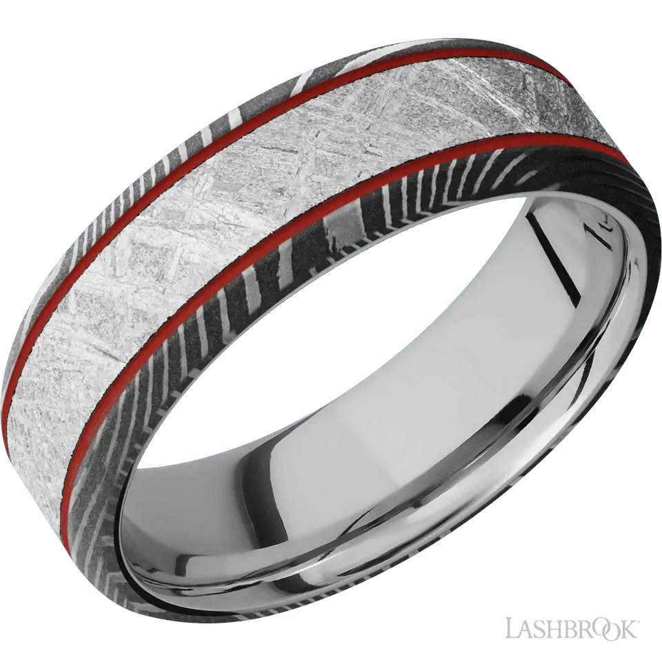 Flattwist with Acid Finish and Meteorite Inlay and 14K White Gold - 7MM - Larson Jewelers