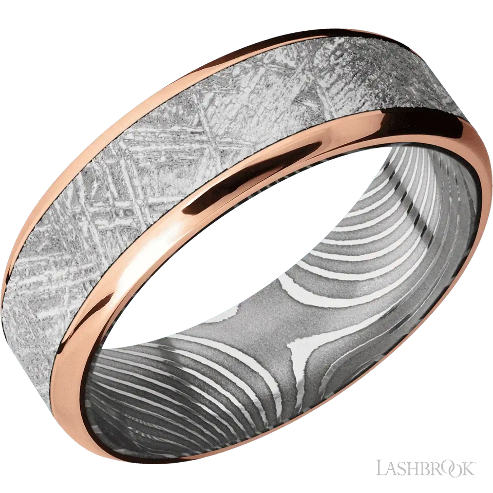 14K Rose Gold with Polish , Polish Finish and Meteorite Inlay and Flattwist - 7MM - Larson Jewelers
