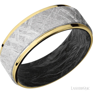10K Yellow Gold with Polish Finish and Meteorite Inlay and Forged Carbon Fiber - 8MM - Larson Jewelers