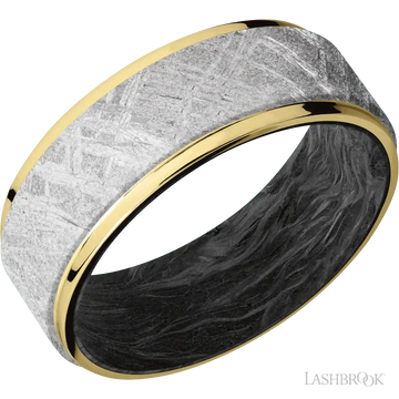 10K Yellow Gold with Polish Finish and Meteorite Inlay and Forged Carbon Fiber - 8MM - Larson Jewelers