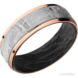 14K Rose Gold with Polish Finish and Meteorite Inlay and Forged Carbon Fiber - 7MM - Larson Jewelers