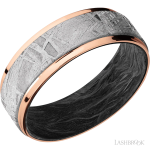 14K Rose Gold with Polish Finish and Meteorite Inlay and Forged Carbon Fiber - 7MM - Larson Jewelers