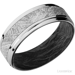 14K White Gold with Polish , Polish Finish and Meteorite Inlay and Forged Carbon Fiber - 7MM - Larson Jewelers