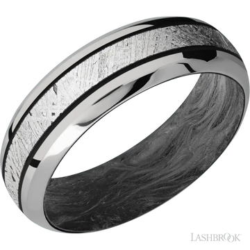 Titanium Band with Polish , Polish Finish and Meteorite Inlay and Forged Carbon Fiber - 7MM - Larson Jewelers