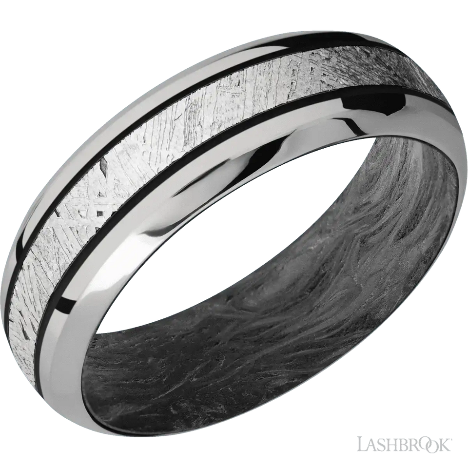 Titanium Band with Polish , Polish Finish and Meteorite Inlay and Forged Carbon Fiber - 7MM - Larson Jewelers