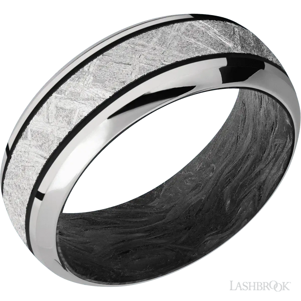Titanium with Polish , Polish Finish and Meteorite Inlay and Forged Carbon Fiber - 8MM - Larson Jewelers