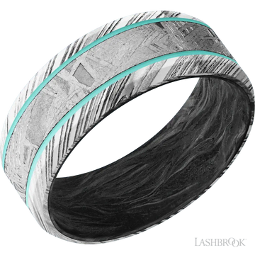 Woodgrain with Polish Finish and Meteorite Inlay and Forged Carbon Fiber - 8MM - Larson Jewelers