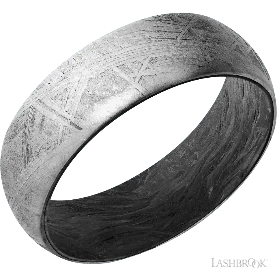 Domed Meteorite with None Finish and Forged Carbon Fiber - 7MM - Larson Jewelers
