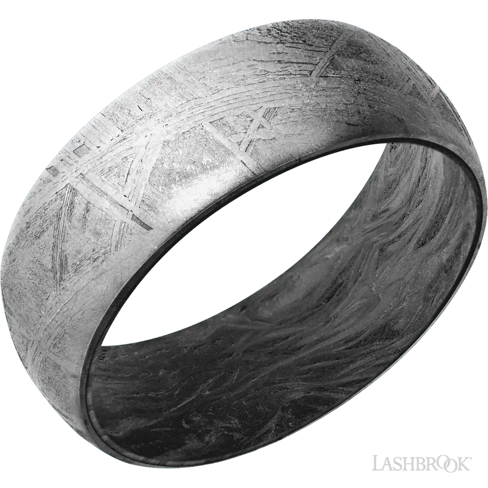 Domed Meteorite band with None Finish and Forged Carbon Fiber - 8MM - Larson Jewelers