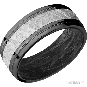 Zirconium with Polish Finish and Meteorite Inlay and Forged Carbon Fiber - 8MM - Larson Jewelers