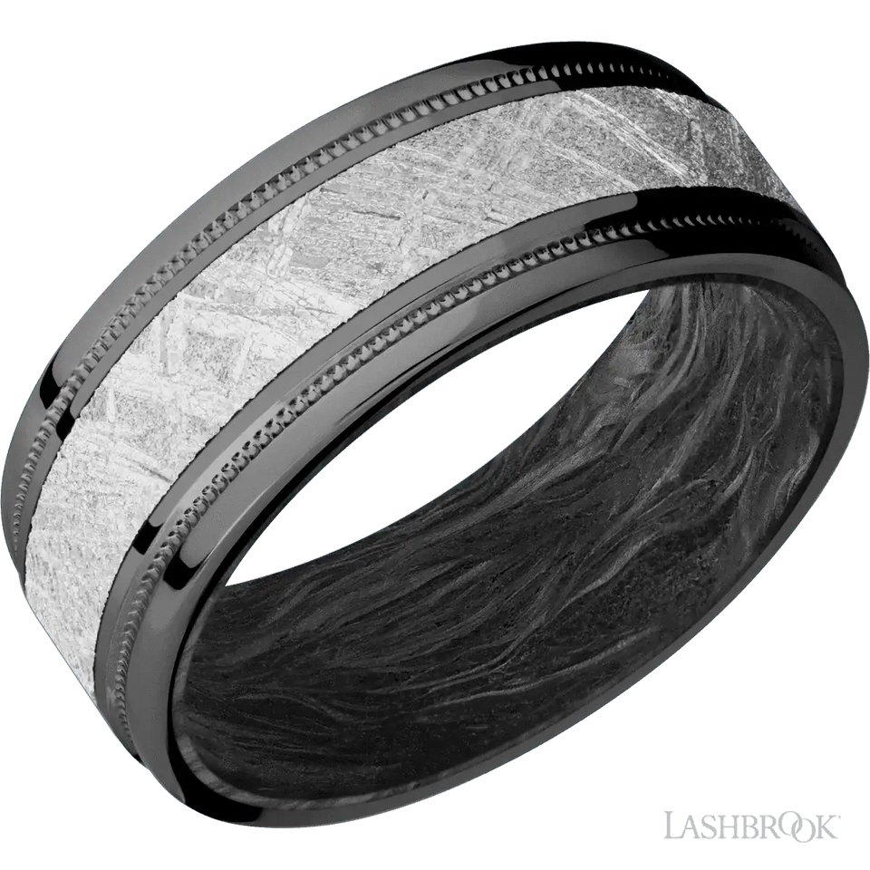 Zirconium with Polish Finish and Meteorite Inlay and Forged Carbon Fiber - 8MM - Larson Jewelers