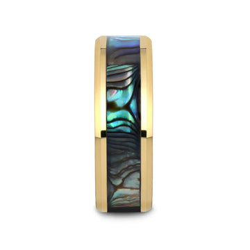 SHORELINE Gold-Plated Tungsten Wedding Band with Mother of Pearl Inlay - 8mm - Larson Jewelers