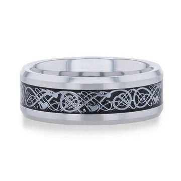 SEPTARIAN Tungsten Carbide ring with beveled edges and Metal Swirl Dragon Inlay Thorsten - 8mm - Larson Jewelers