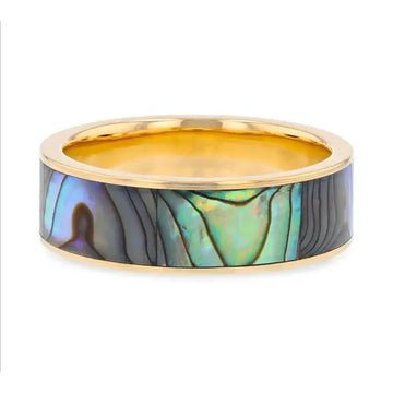 GALAN Flat 14K Yellow Gold with Mother of Pearl Inlay and Polished Edges - 8mm - Larson Jewelers