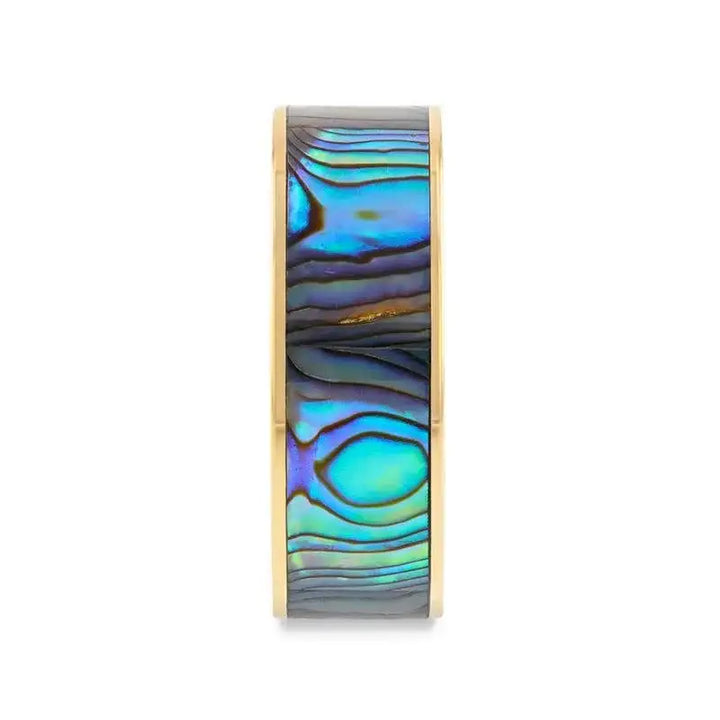 GALAN Flat 14K Yellow Gold with Mother of Pearl Inlay and Polished Edges - 8mm - Larson Jewelers