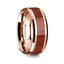 14K Rose Gold Polished Beveled Edges Wedding Ring with Padauk Inlay - 8 mm - Larson Jewelers