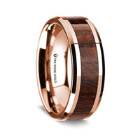 14K Rose Gold Polished Beveled Edges Wedding Ring with Carpathian Inlay - 8 mm - Larson Jewelers