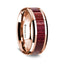 14K Rose Gold Polished Beveled Edges Wedding Ring with Purple Heart Wood Inlay - 8 mm - Larson Jewelers