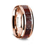 14K Rose Gold Polished Beveled Edges Wedding Ring with Red Dinosaur Bone Inlay - 8 mm - Larson Jewelers