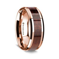 14K Rose Gold Polished Beveled Edges Wedding Ring with Redwood Inlay - 8 mm - Larson Jewelers