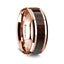 14K Rose Gold Polished Beveled Edges Wedding Ring with Bubinga Wood Inlay - 8 mm - Larson Jewelers