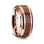 14K Rose Gold Polished Beveled Edges Wedding Ring with Rosewood Inlay - 8 mm - Larson Jewelers