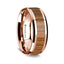 14K Rose Gold Polished Beveled Edges Wedding Ring with Teakwood Inlay - 8 mm - Larson Jewelers