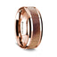 14K Rose Gold Polished Beveled Edges Men's Wedding Band with Olive Wood Inlay - 8 mm - Larson Jewelers