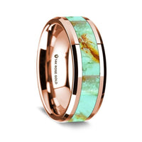 14K Rose Gold Polished Beveled Edges Wedding Ring with Turquoise Inlay - 8 mm - Larson Jewelers