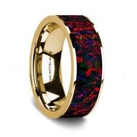 Flat Polished 14K Yellow Gold Wedding Ring with Black and Red Opal Inlay - 8 mm - Larson Jewelers