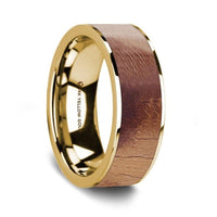 Flat Polished 14K Yellow Gold Men's Wedding Band with Olive Wood Inlay - 8 mm - Larson Jewelers