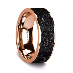 Flat Polished 14K Rose Gold Wedding Ring with Lava Rock Inlay - 8 mm - Larson Jewelers