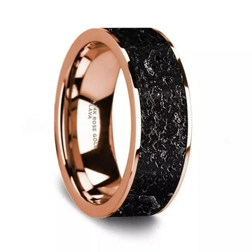 Flat Polished 14K Rose Gold Wedding Ring with Lava Rock Inlay - 8 mm - Larson Jewelers
